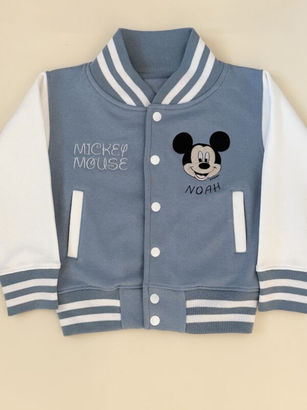 Personalised Embroidered Mickey Varsity Jacket/Sweatshirt - Light Blue