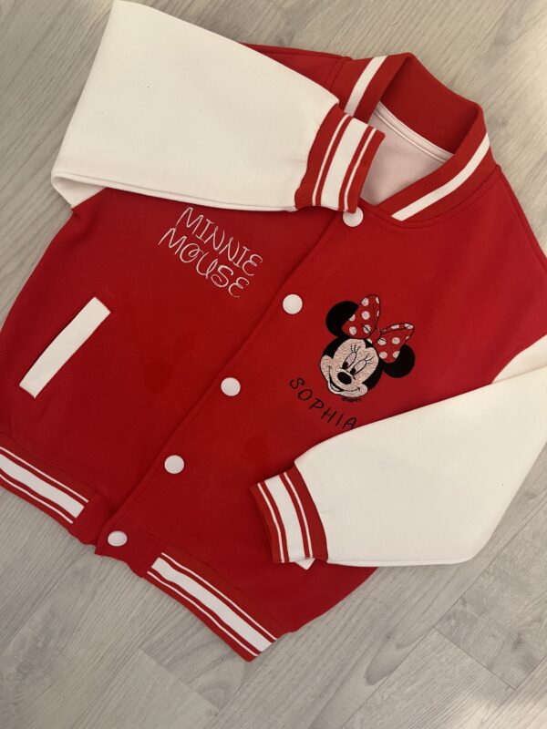 Personalized Embroidered Minnie Mouse Varsity Jacket - Red