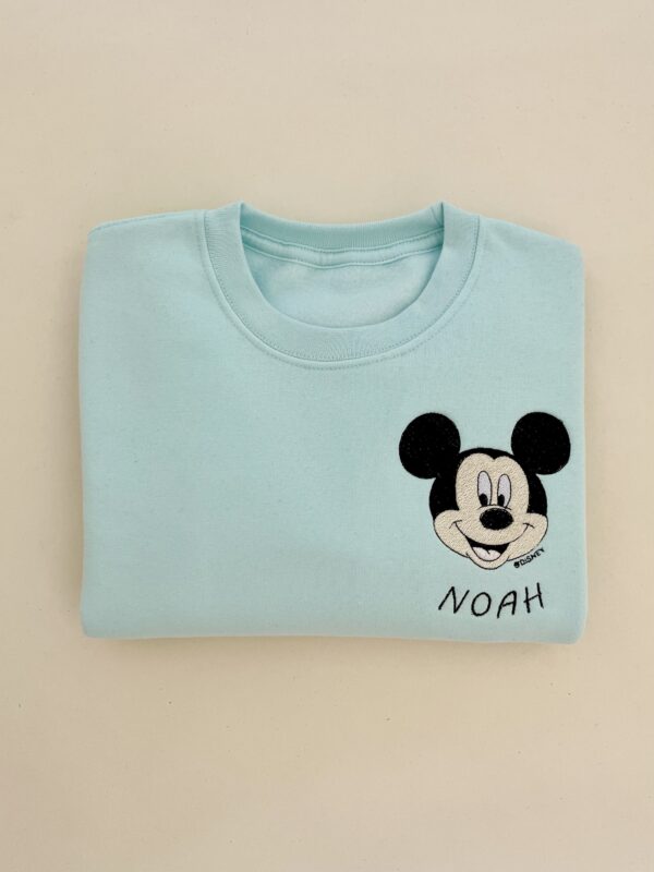 Seafoam Blue Mickey Personalised Crew Neck Sweatshirt - Embroidered