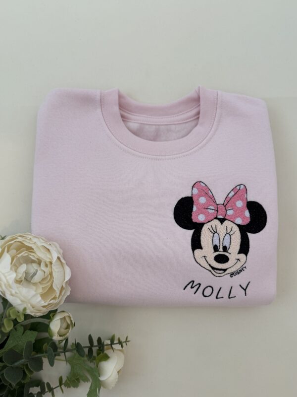 Pastel Pink Minnie Personalised Crew Neck Sweatshirt - Embroidered